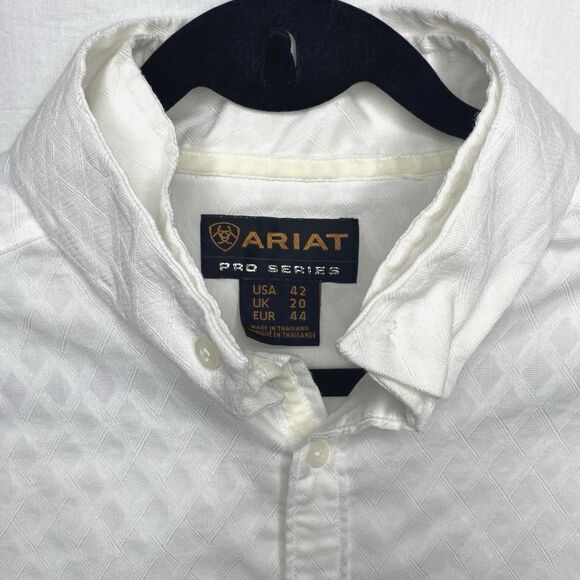 ARIAT PRO SERIES Western Shirt Diamond Pattern Button Tab Collar Mens 42 White - Picture 1 of 12